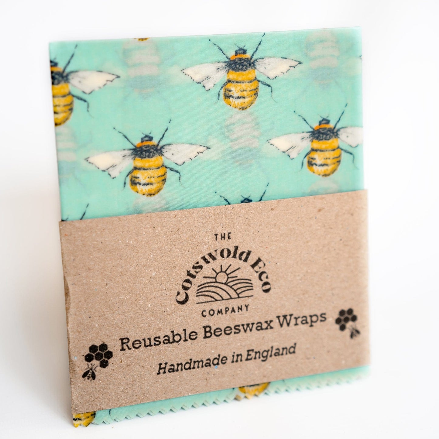 The Cotswold Eco Company Handmade Beeswax Wrap - Mint green and bees