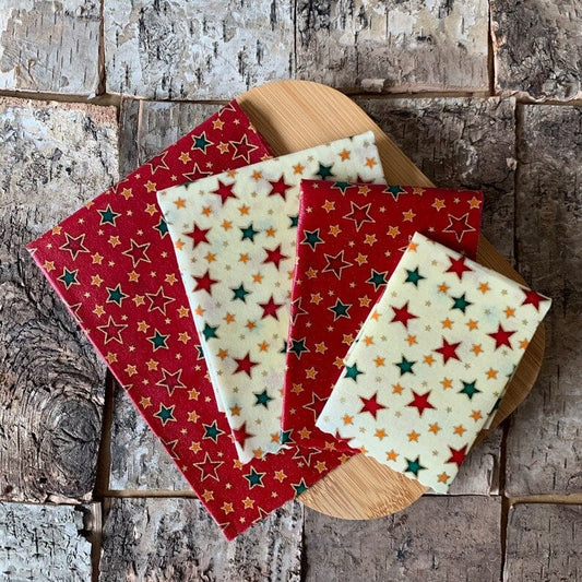 Handmade Christmas Stars Beeswax Wraps - Set of 4