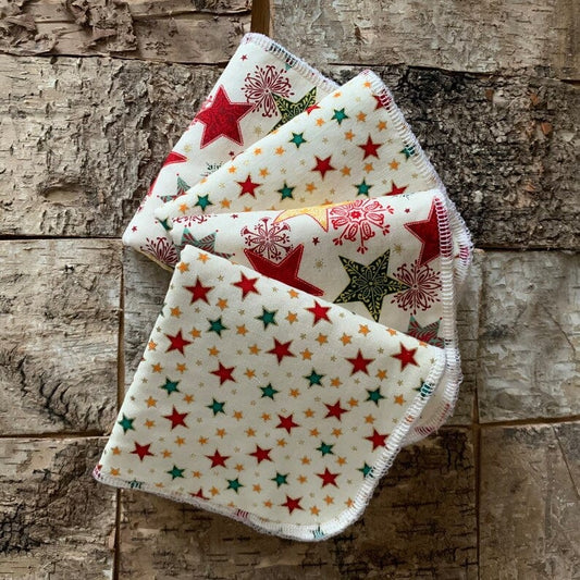 Large Reusable Wipes - 2 Pack - Christmas - Cotton - Face Wipes - Stars