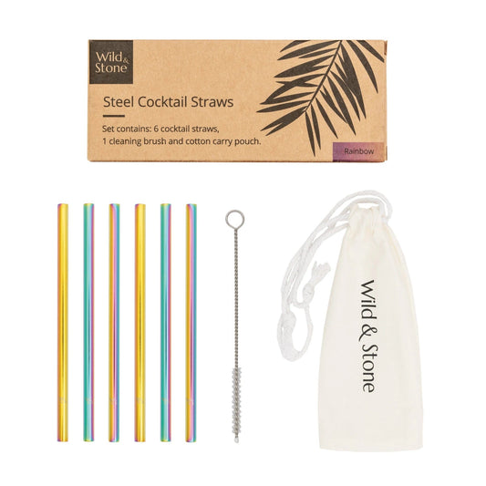 Reusable Steel Cocktail Drinking Straws - Rainbow - 6 Pack - www.thecotswoldecocompany.co.uk