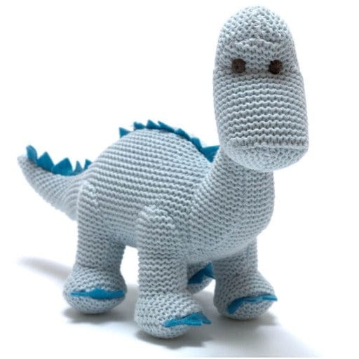 Knitted Organic Cotton Diplodocus Baby Rattle - www.thecotswoldecocompany.co.uk