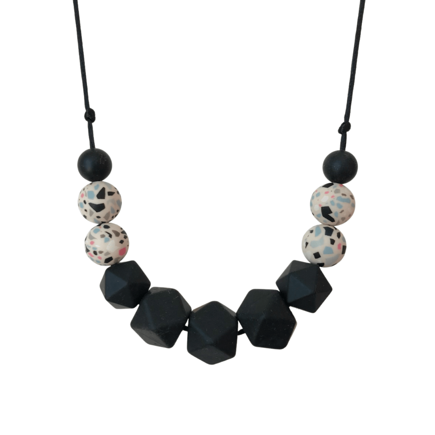 Teething Necklace - Smile - Black & Terrazzo - www.thecotswoldecocompany.co.uk