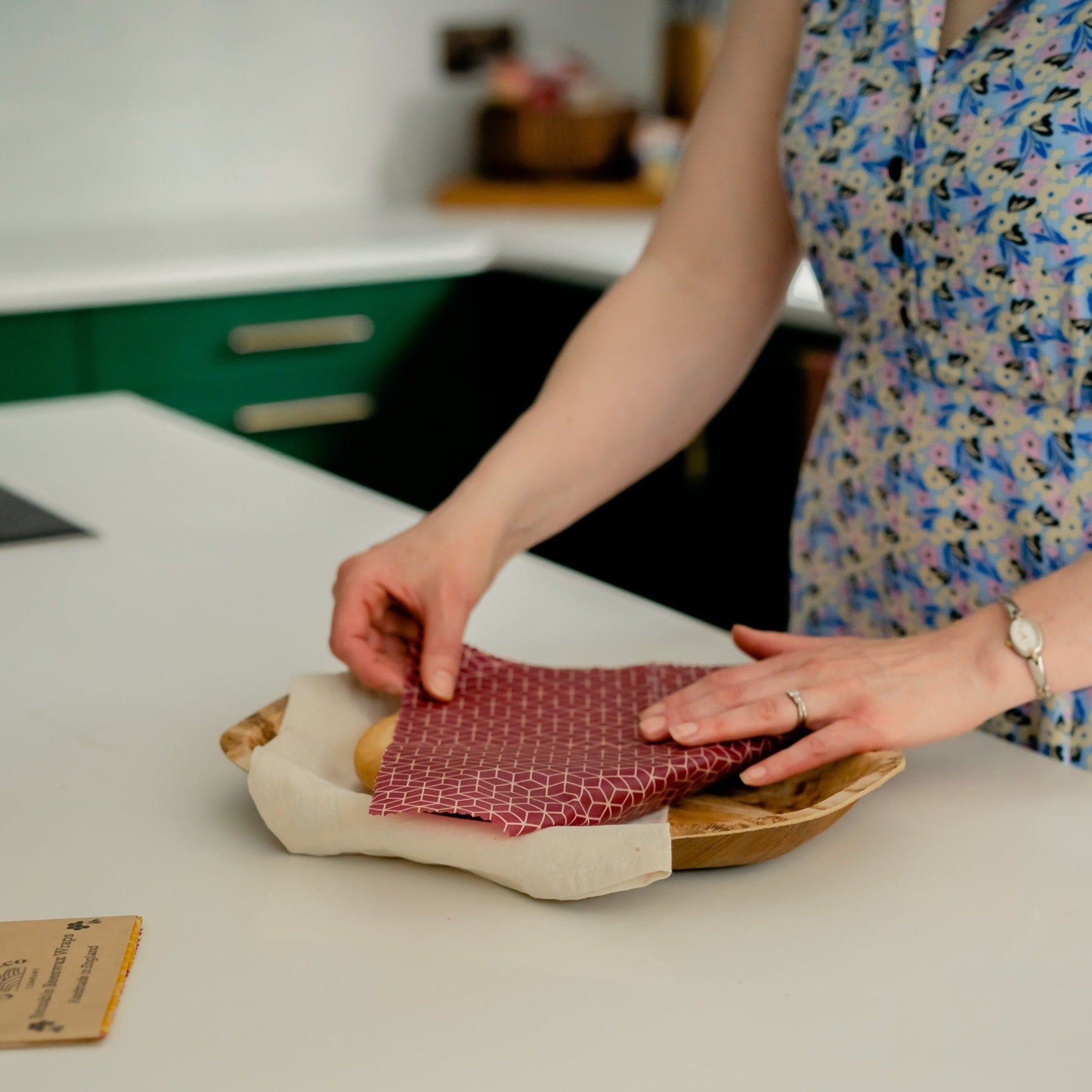 The Cotswold Eco Company Handmade Beeswax Wrap - Wrapping an apple pie