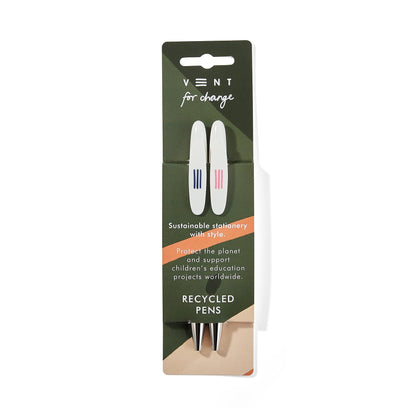 Recycled Single Use Plastic Pens - 2 Pack - www.thecotswoldecocompany.co.uk
