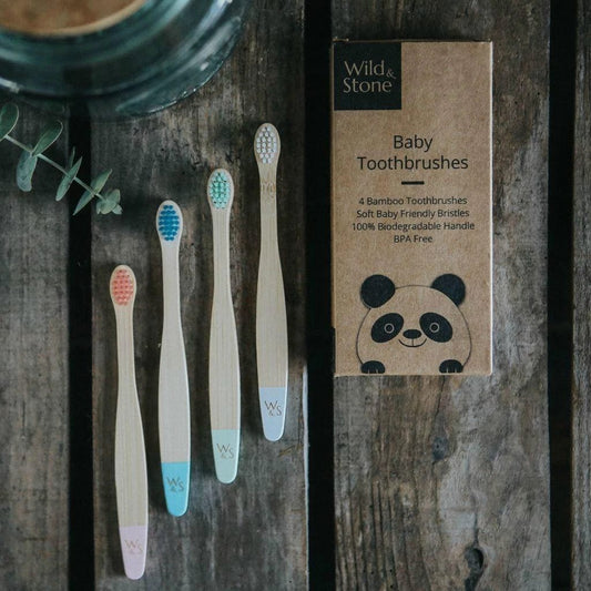 Baby Bamboo Toothbrush - 4 Pack - Extra Soft Bristles - www.thecotswoldecocompany.co.uk