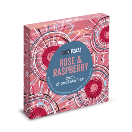 Rose & Raspberry Dark Chocolate Bar 80g - www.thecotswoldecocompany.co.uk