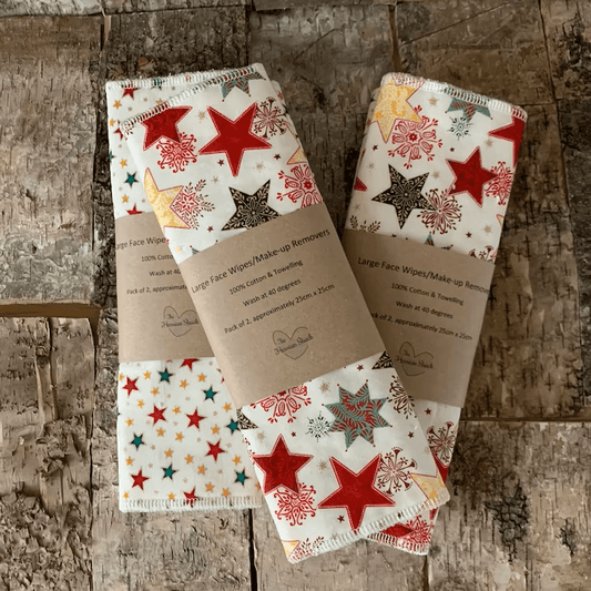 Large Reusable Wipes - 2 Pack - Christmas - Cotton - Face Wipes - Stars