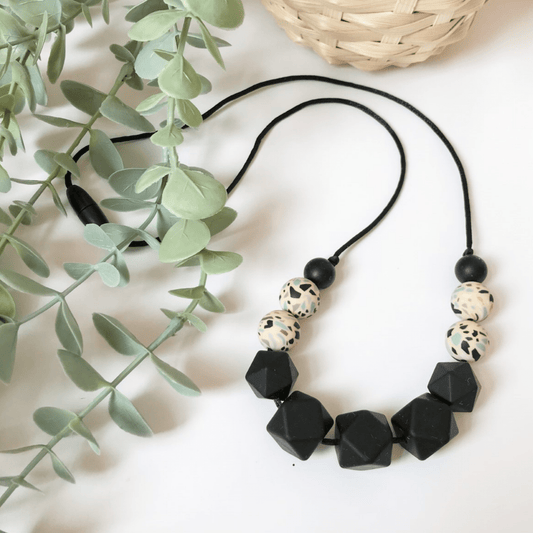 Teething Necklace - Smile - Black & Terrazzo - www.thecotswoldecocompany.co.uk