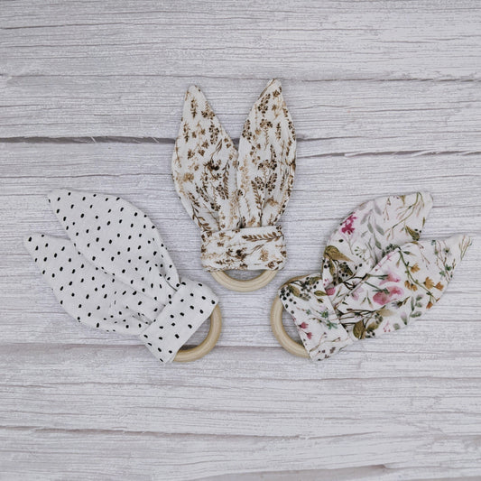 Bunny Ear Muslin & Natural Wood Teether