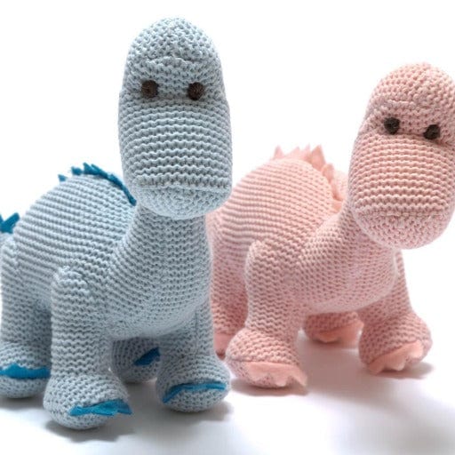 Knitted Organic Cotton Diplodocus Baby Rattle - www.thecotswoldecocompany.co.uk