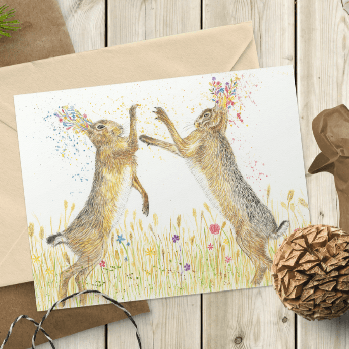 Eco-Friendly Valentines Card - Boxing Hares