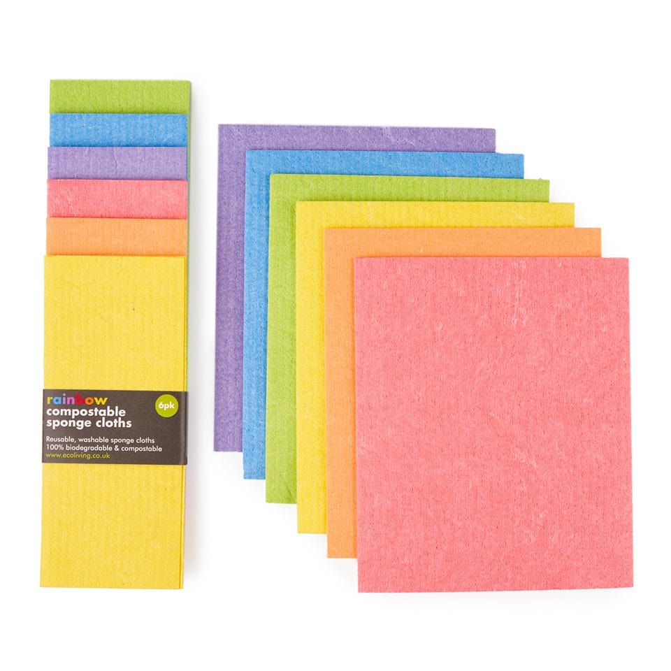 Rainbow Compostable Sponge Cleaning Cloths - 6 Pack