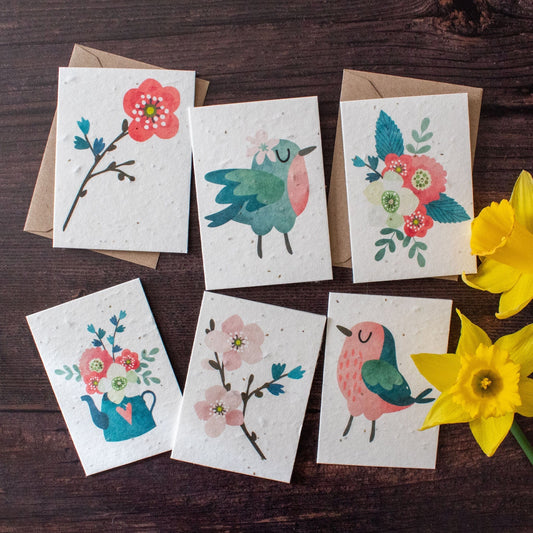 Mini Plantable Notelets - Birds & Flowers - Set of 6
