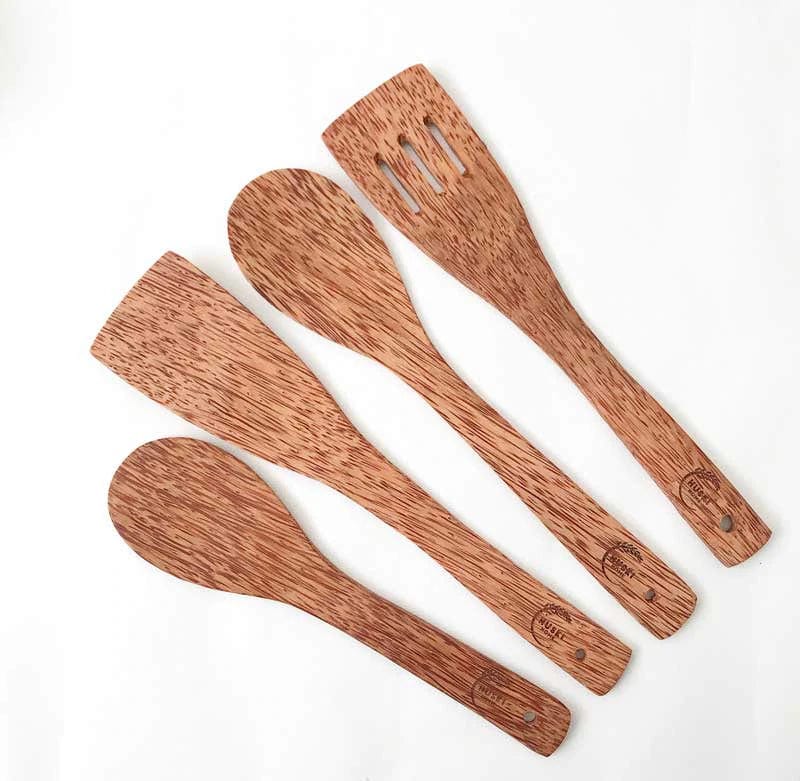 Coconut Wood Kitchen Utensils – Set of 4 Hand-Carved - www.thecotswoldecocompany.co.uk