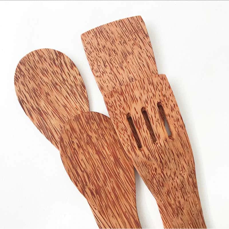 Coconut Wood Kitchen Utensils – Set of 4 Hand-Carved - www.thecotswoldecocompany.co.uk