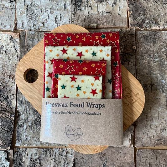Handmade Christmas Stars Beeswax Wraps - Set of 4