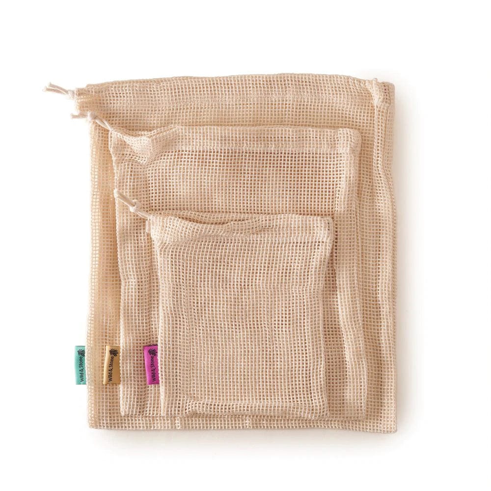 Reusable Mesh Produce Bags - Organic Cotton - Set of 3 - www.thecotswoldecocompany.co.uk