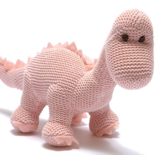 Knitted Organic Cotton Diplodocus Baby Rattle - www.thecotswoldecocompany.co.uk